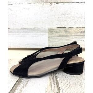 BeautiFeel Womens 6 Black Suede Nude Mesh Ofelia Slingback Non Slip Heel Sandal